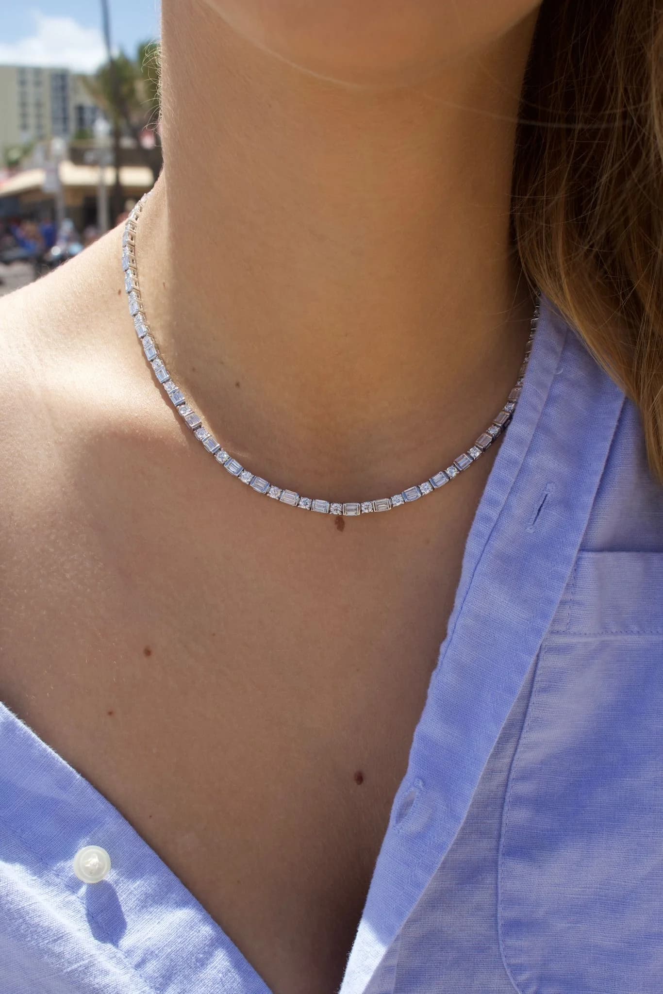 Emerald Cut Tennis Necklace