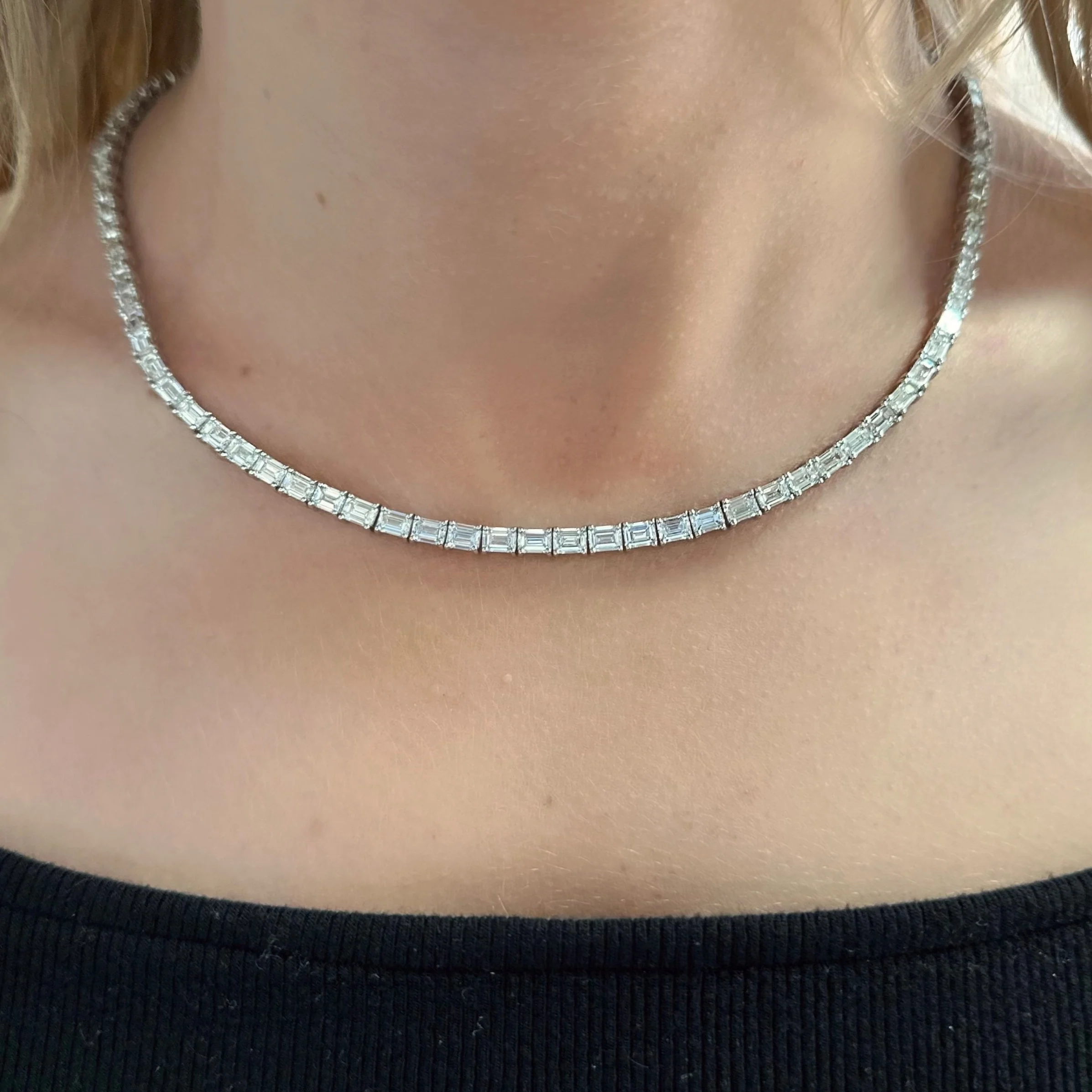 Emerald Cut Tennis Necklace — 8ct